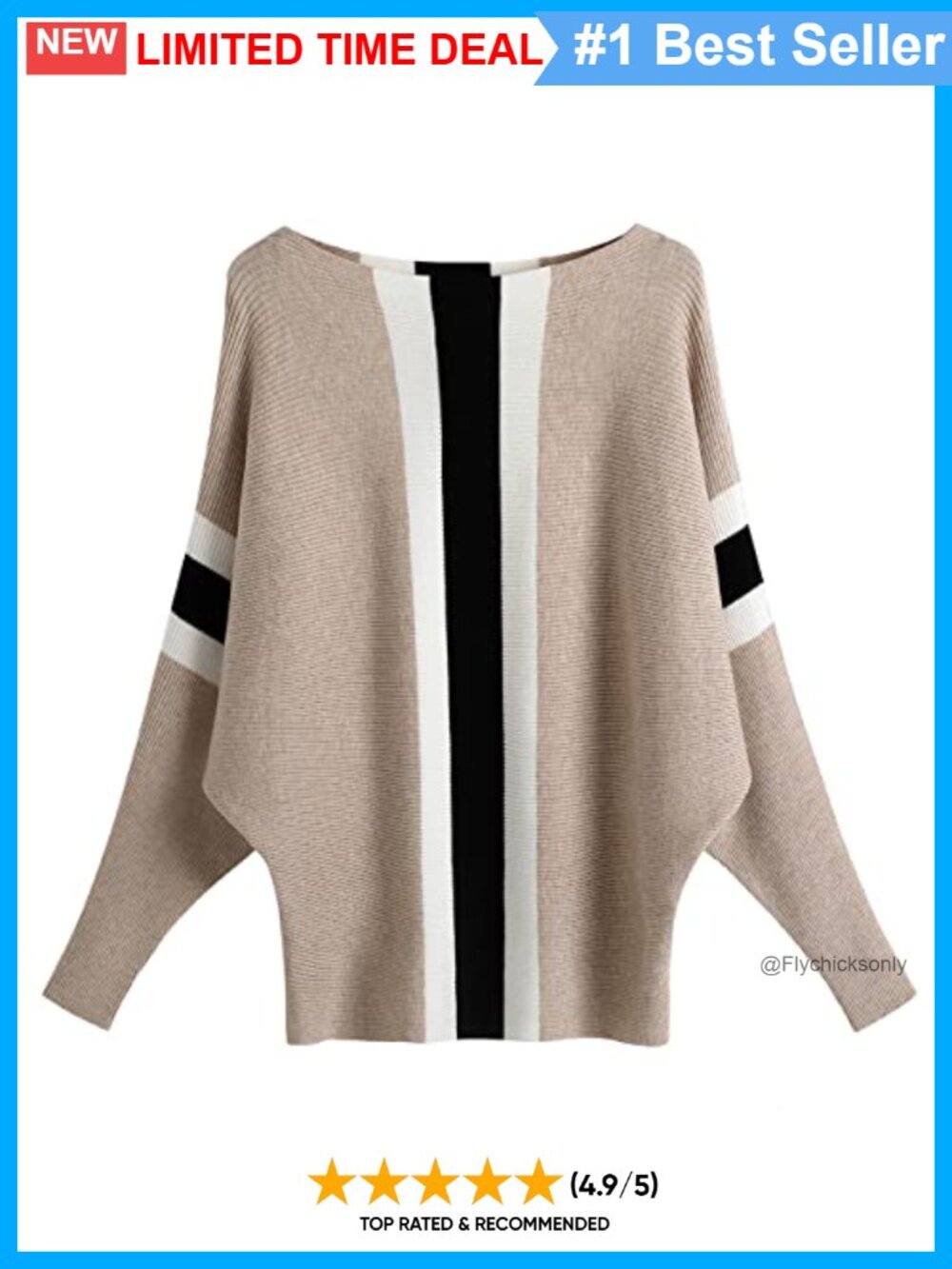 GABERLY Women's Oversized Ribbed Knit Boat Neck Batwing Sleeve Pullover Sweater
